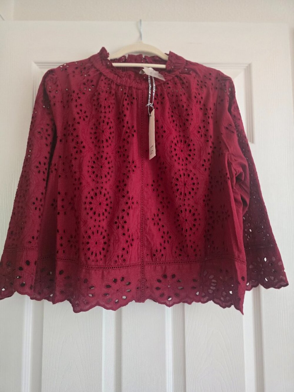 Jennifer & Grace Burgundy Eyelet Blouse L NWT